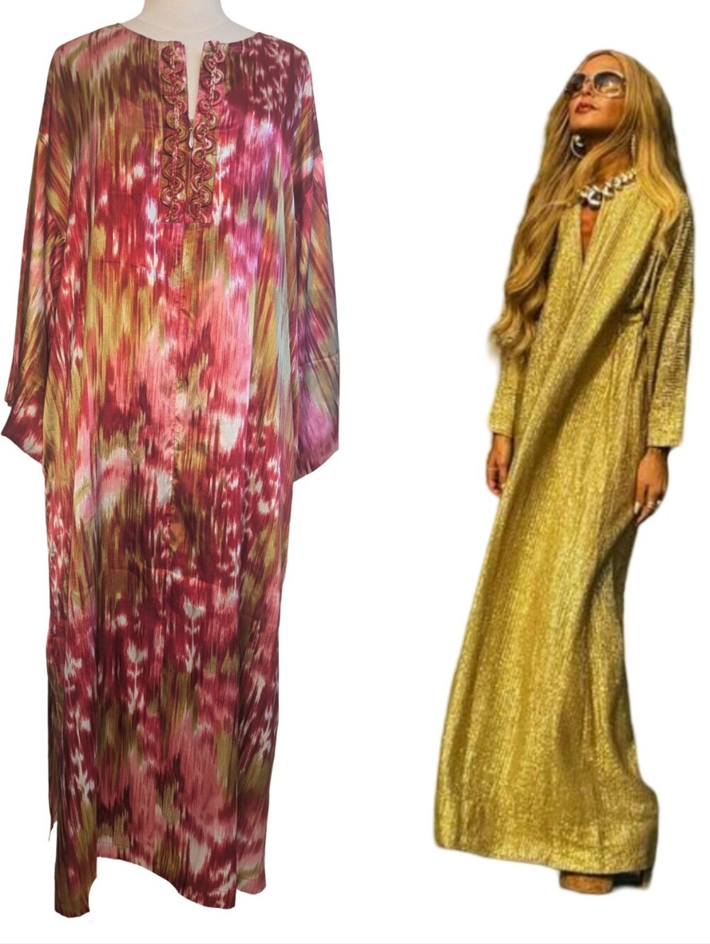 Oscar De La Renta Caftan Colorful Batik Style Polyester Size Large